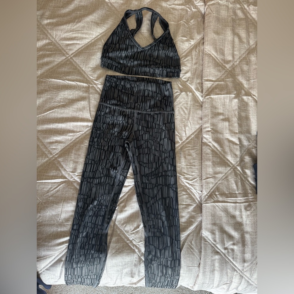 Jo & Jax Activewear Legging Crop Top Set Black Gray girl 10-12